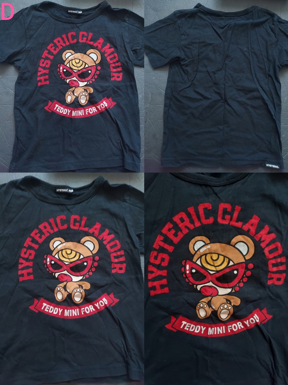 Hysteric Glamour Black Tee with Red and Brown Teddy Graphic